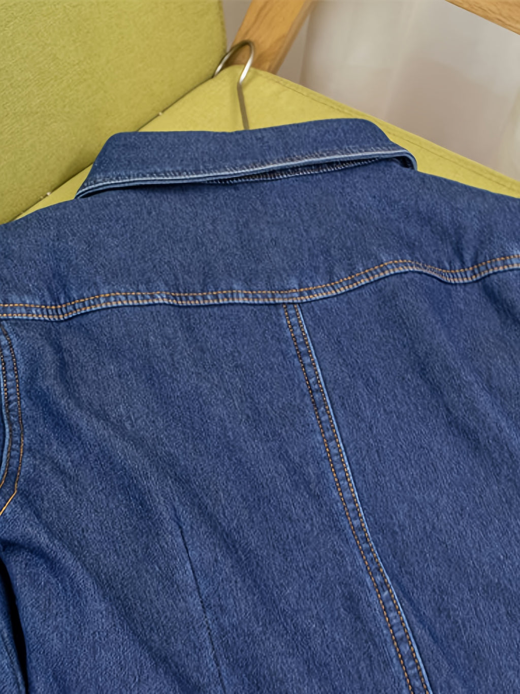 Plain Washed Blue Casual Long Sleeve Plush Lined Denim Shirts Top For Winter, Women's Denim Jeans & Clothing