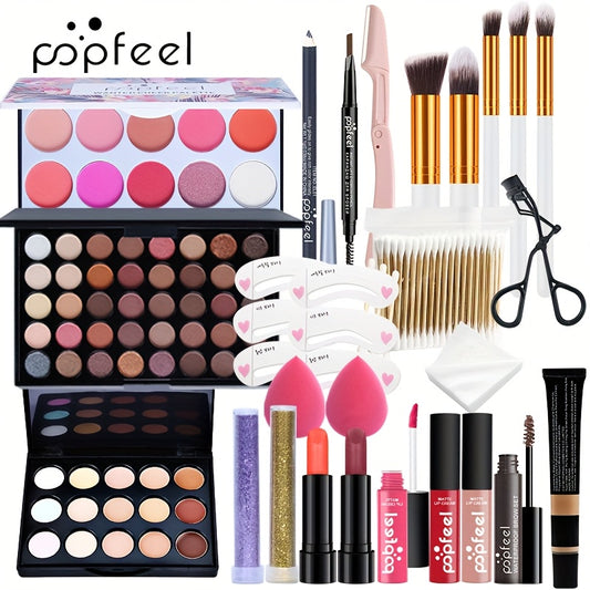POPFEEL Luxury Makeup Gift Set - Mixed Colors, Includes Foundation, Eyeshadow Palette, etc. - Mother's Day, Holiday Box Perfect Gift