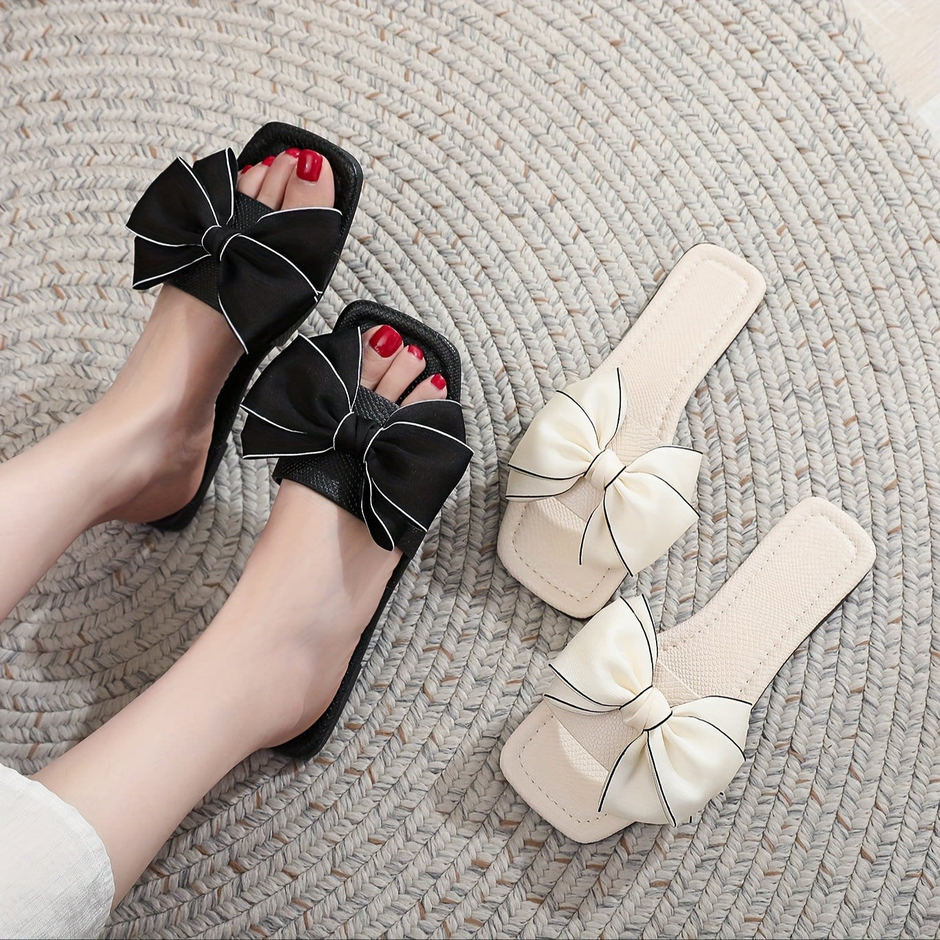[PU Slide Sandals] Lightweight PU Women's Slide Sandals | Open-Toe Slip-On Summer Beach Shoes, Soft Cushioned Insole & EVA Sole, Casual
