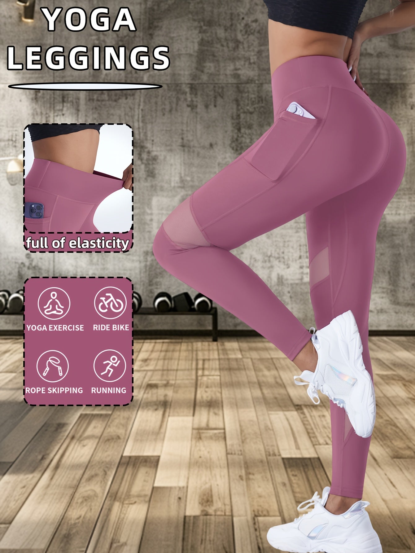 Women's High-Waisted Red Yoga Leggings with Mesh Panel Full Elasticity