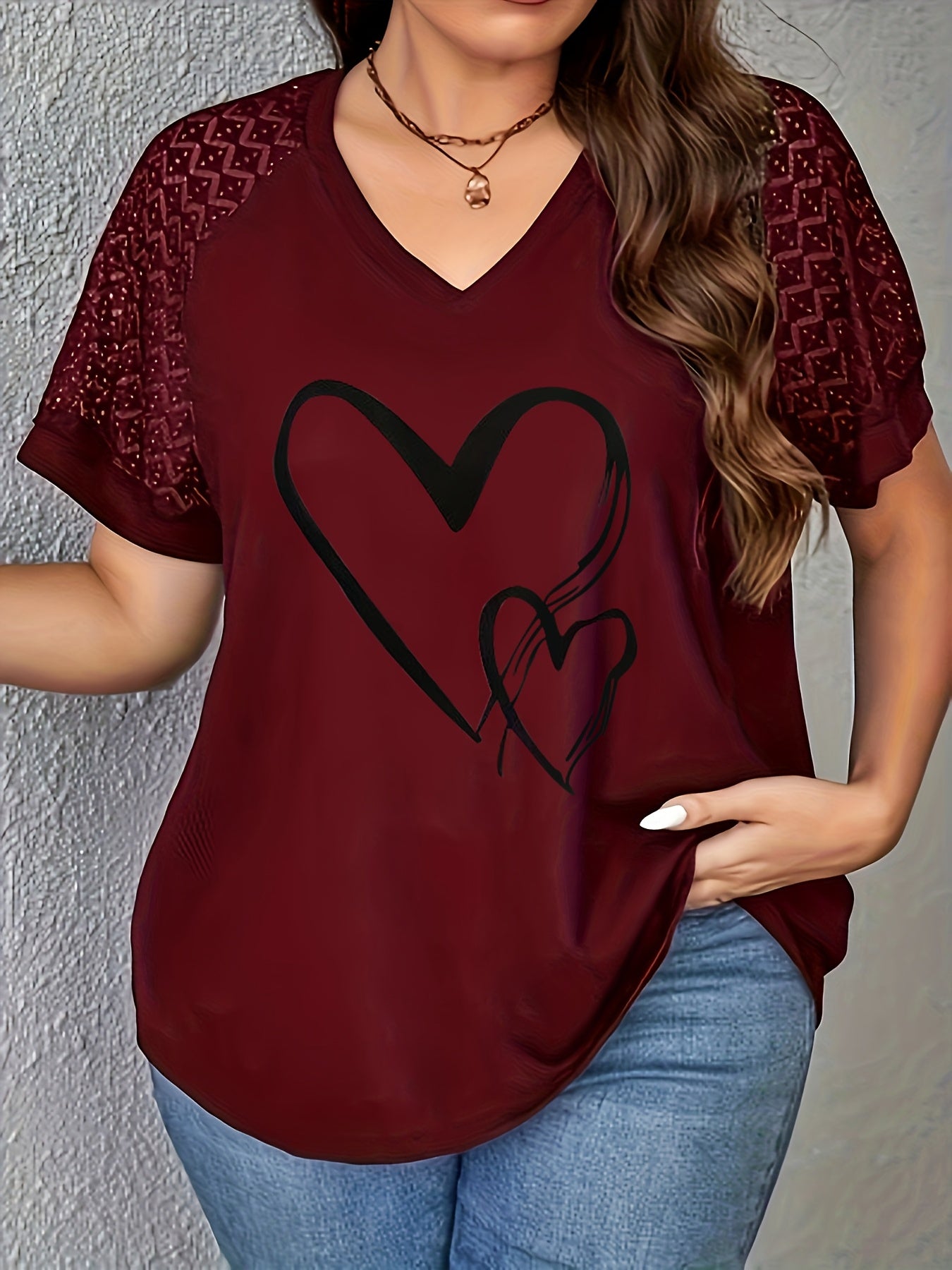Floral Heart Design with Leopard Print, T Shirts for Women