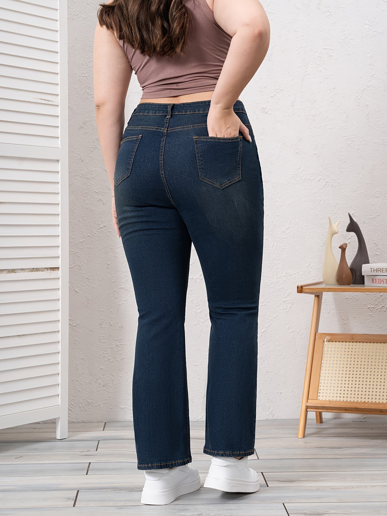 Plus Size Plain Denim Pants for Women