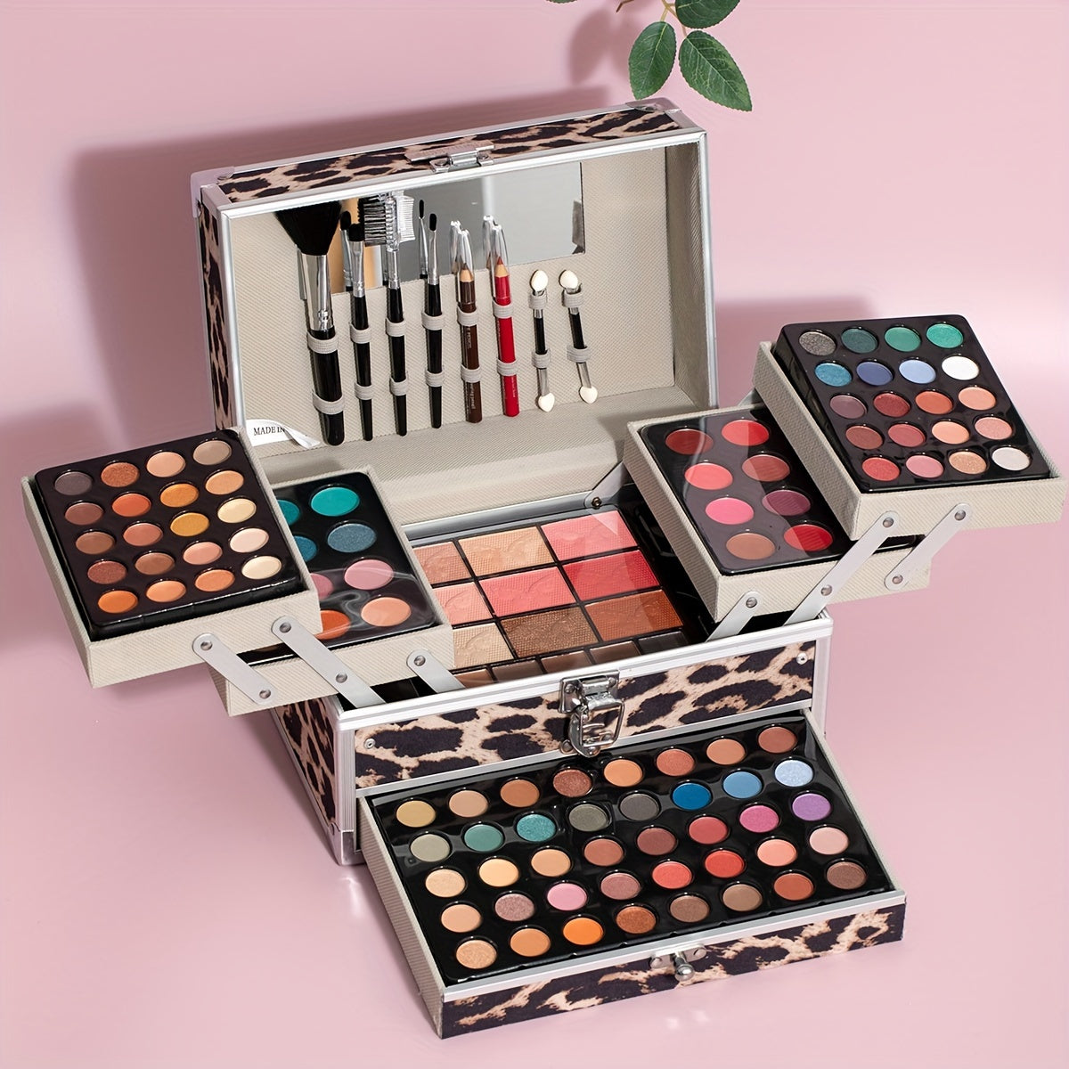 127pcs Leopard Print Makeup Gift Box, Eyeshadow Blush Highlighter Small Mirror Makeup Brush Multi-Purpose Women's Makeup Set, Surprise