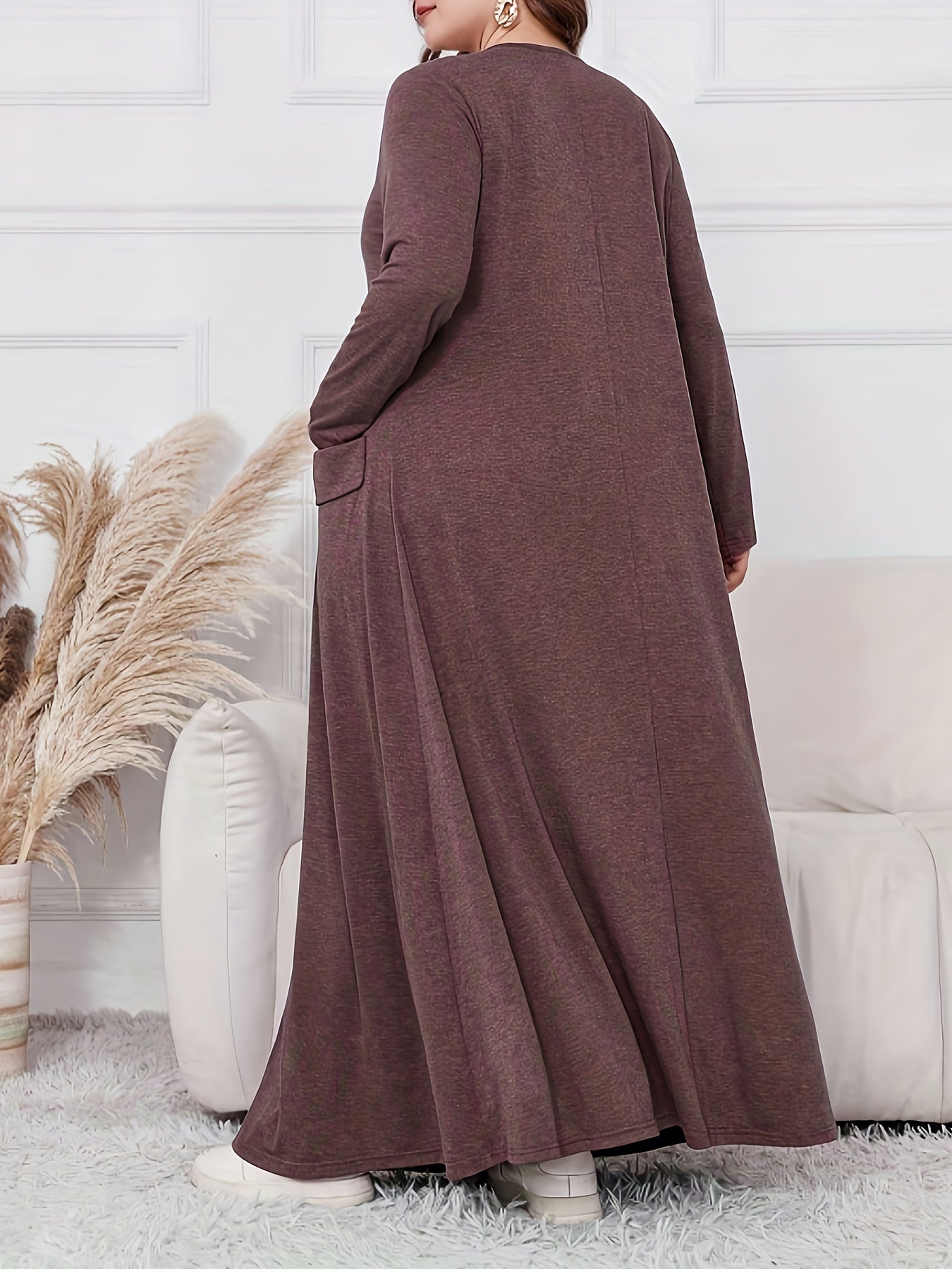 Elegant Plus Size Women's Long Sleeve Maxi Dress - Loose Fit