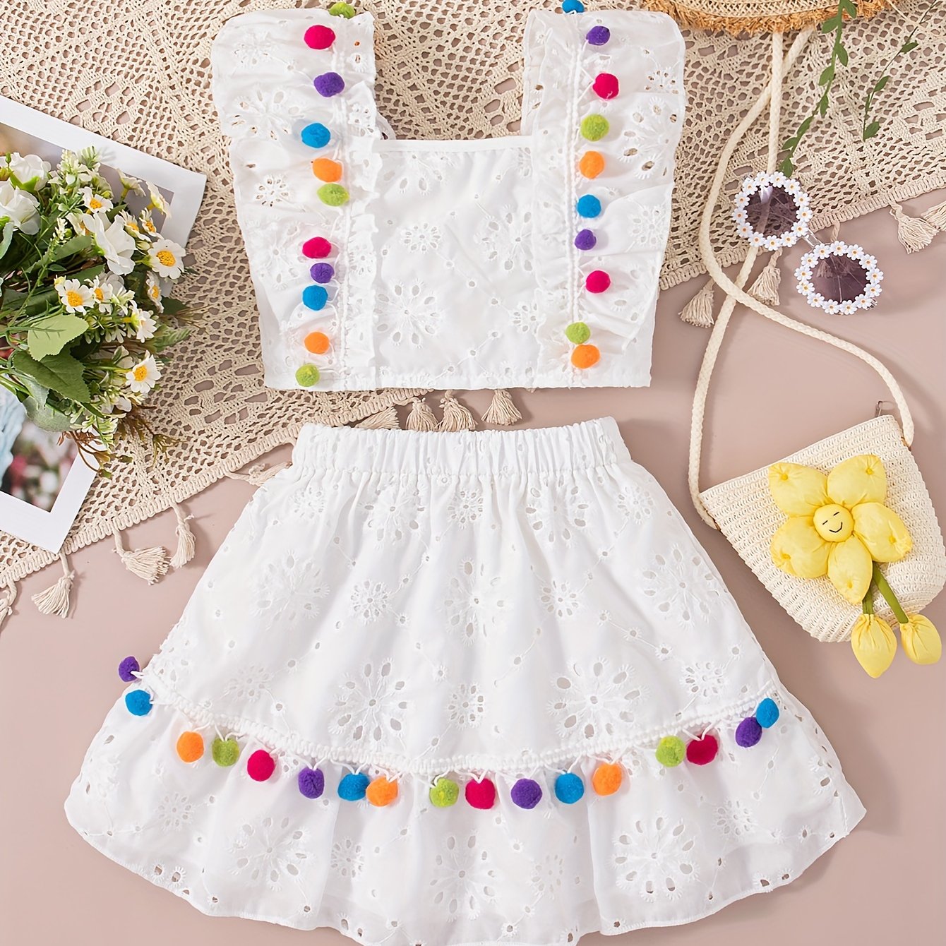 Summer Daily Casual Out Square Neck Sleeveless Solid Color Ball Decorated Regular Fit
