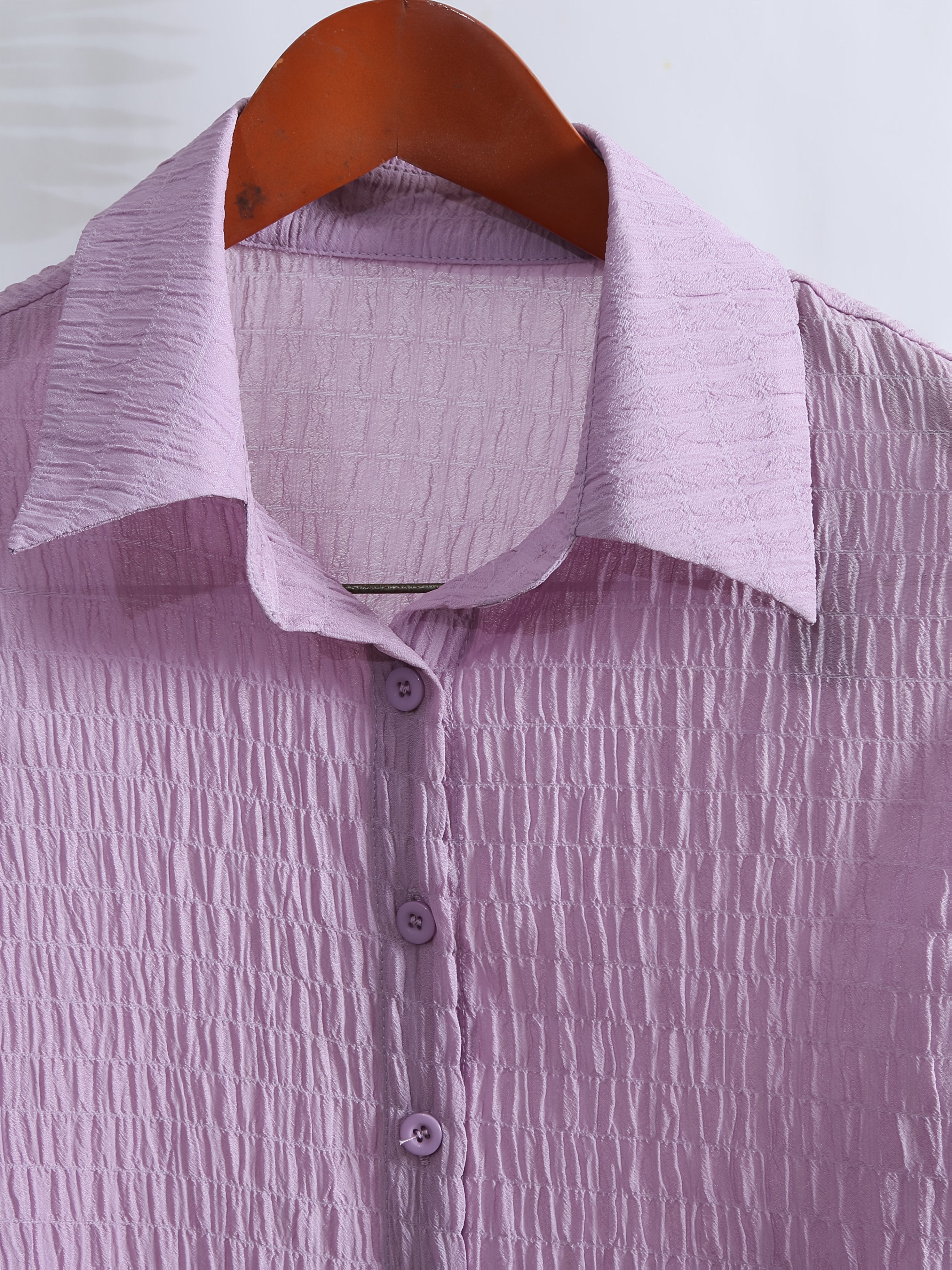 Women's Casual Red Short Sleeve Button-Up Shirt - Machine Washable, Collared Design