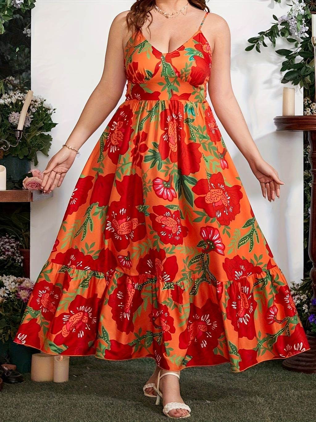 Women's Plus Size Floral Midi Dress