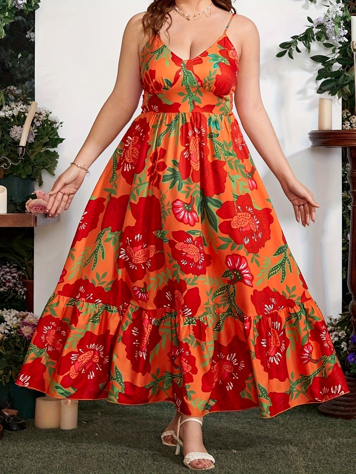 Women's Plus Size Floral Midi Dress
