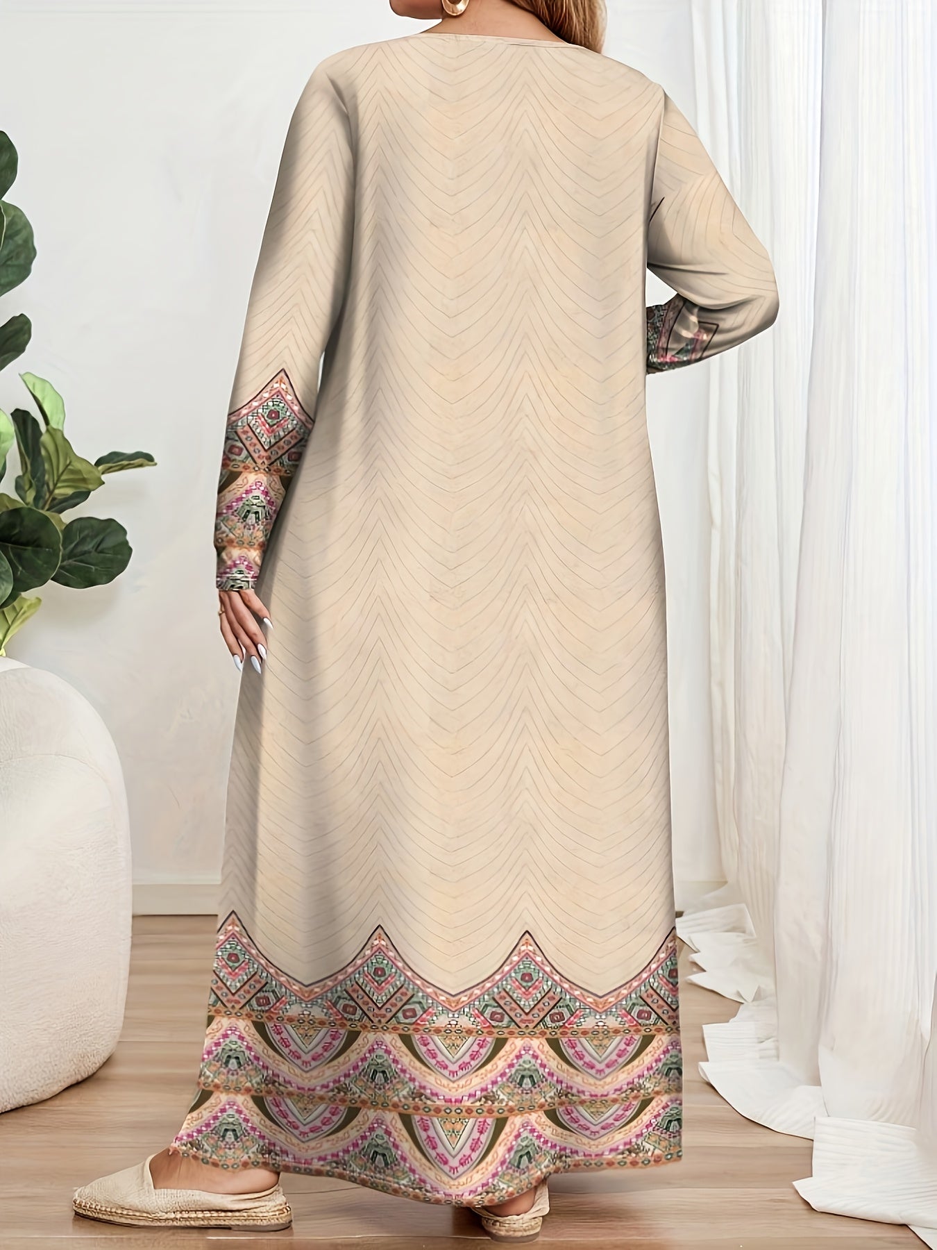 Print Middle Eastern Abaya Dress with Geometric