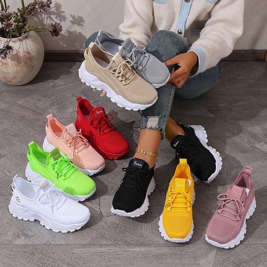 Plus Size Women's Lightweight Breathable Fabric Casual Sneakers - Stability Support Soft PU Sole, Vibrant Red All-Season Walking Shoes for