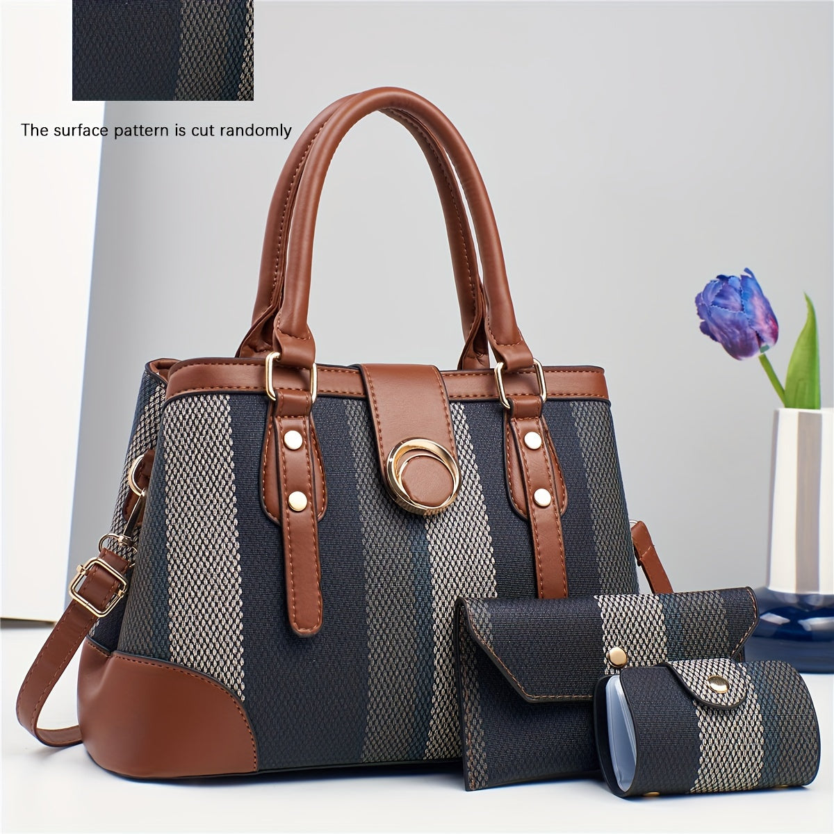 Three-Piece Classic Striped Handbag Set