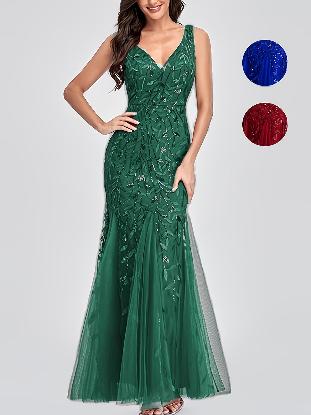 Elegant Embroidered Multi-Color Dresses, Hip-Wrapping Mermaid Skirt with Lace,  Christmas Party