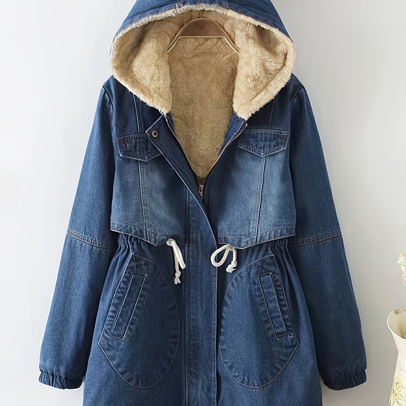 Ladies' Fashion Fleece-Lined Mid-Length Denim Jacket | Casual Style, Non-Stretch Fabric