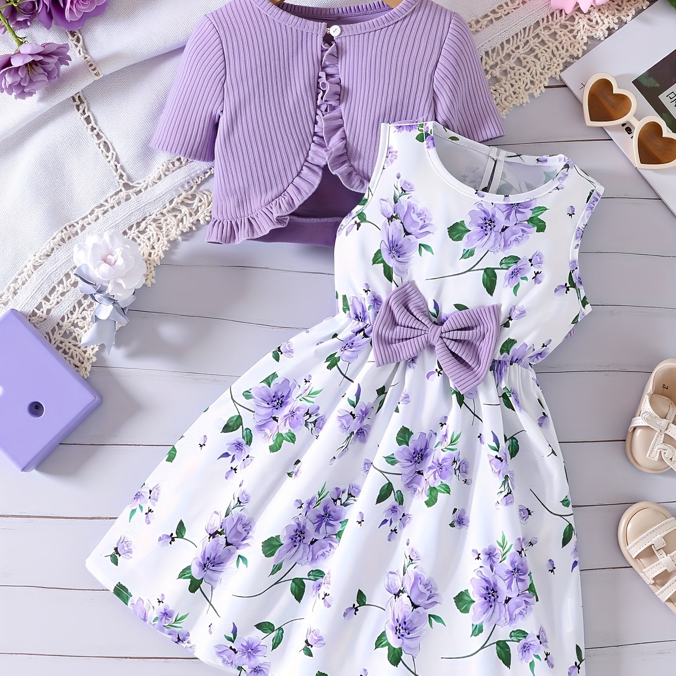 Girls' Fashion Princess Print Dress with Jacket