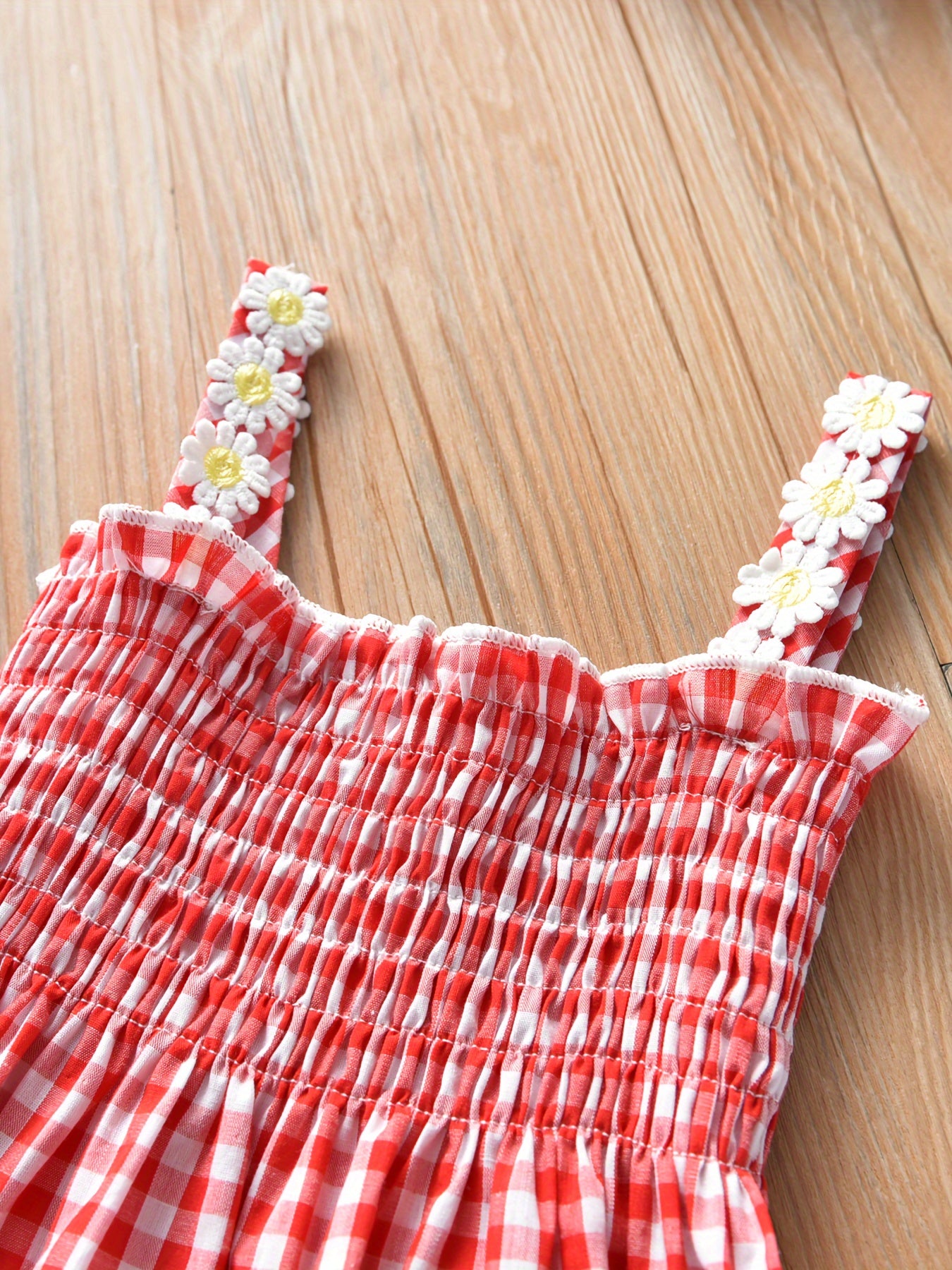 Girls' New Summer Daisy Plaid Casual Dress