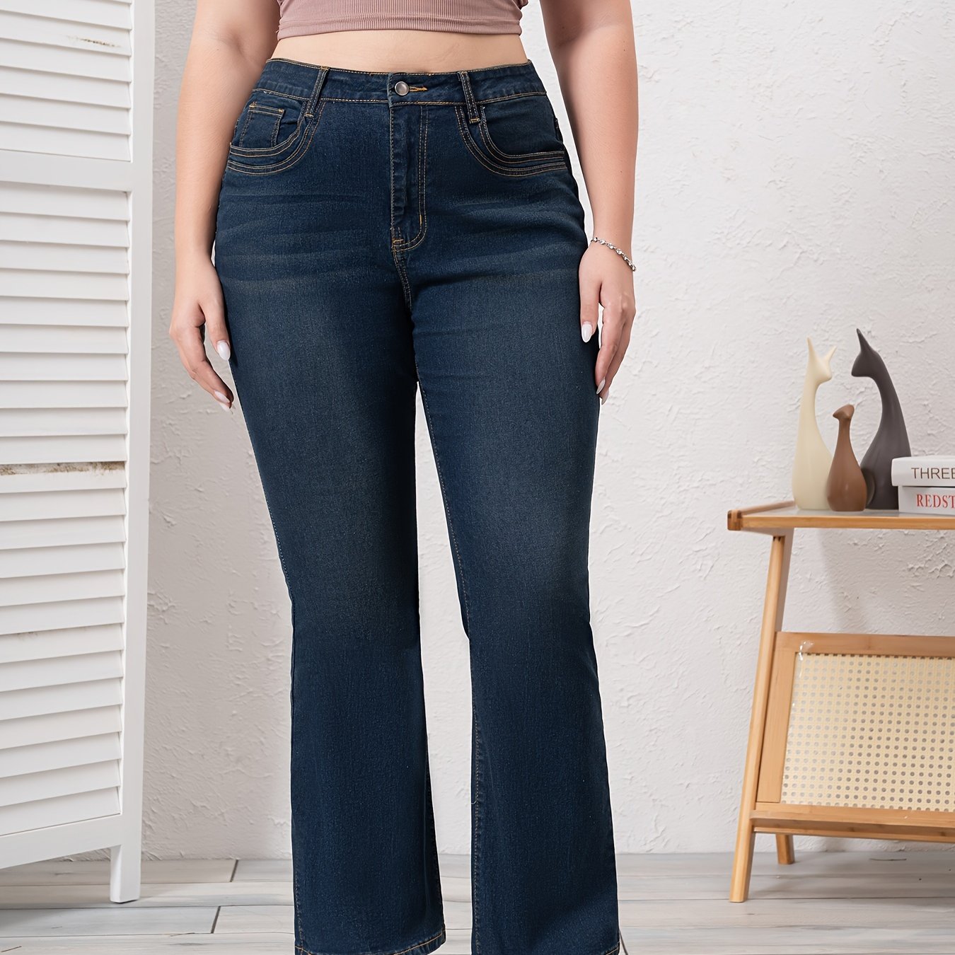 Plus Size Plain Denim Pants for Women