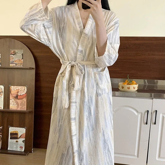 Robes Sexy Simple Casual Dressing Gown Spring Summer Women Gauze Loose Long Bathrobe Nightdress Cardigan Large Size Long Sleeve