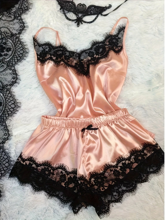 Summer Lace Silk Pajama Set Women Sleepwear Sexy Lingerie Camisole Shorts Cami Top Comfortable Casual Pijamas