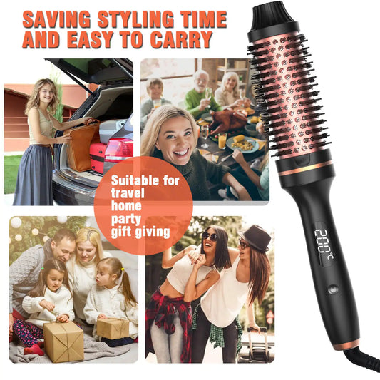 Curling Iron Thermal Brush 3 in 1 Set Heated Round Curling Brush Hair Style Ceramic Double PTC Heater Fast Heating Brush