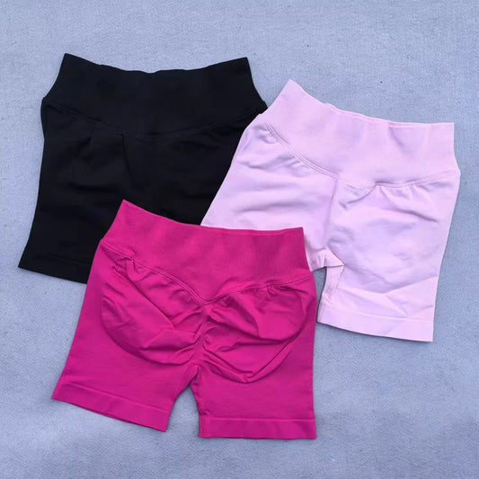 NCLAGEN Impact Shorts Women Fitness Sports Biker 4.5" Low Ribbed Band Gym Shorts Workout Scrunch Butt Yoga Seamless Leggings