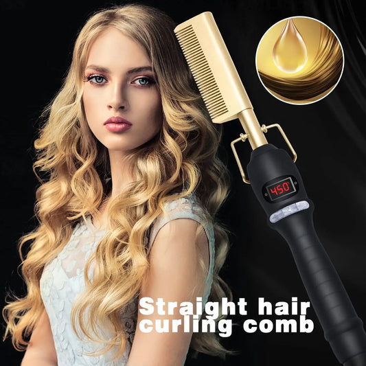 Electric Hot Comb Hair Straightener Heating Comb Ceramic LCD Straightener Brush for Wigs American African Hair Styling Tools