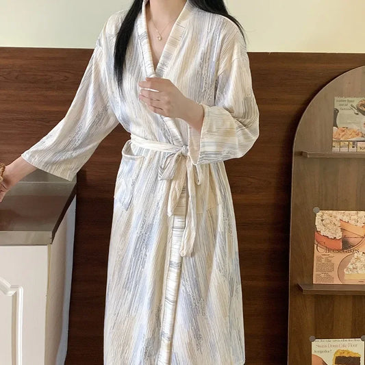 Robes Sexy Simple Casual Dressing Gown Spring Summer Women Gauze Loose Long Bathrobe Nightdress Cardigan Large Size Long Sleeve