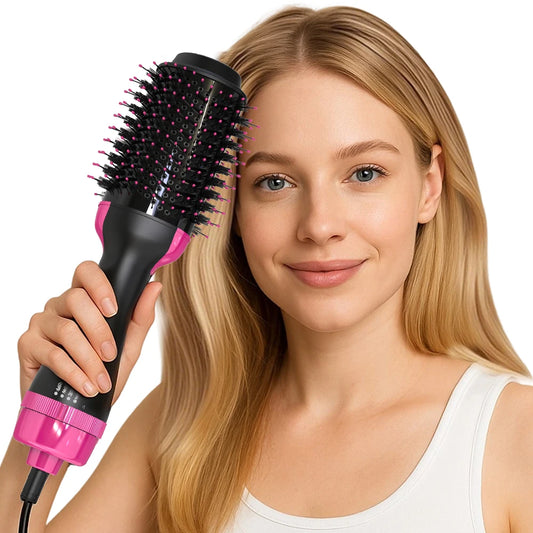 LISAPRO 2-in-1 Hot Air Brush: Hair Dryer & Volumizer + Straightener & Curler for Salon Styling at Home