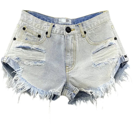 Sexy Low-waisted Denim Shorts 2025 New Summer Hole A Wide-leg Pants Ripped Jeans for Women