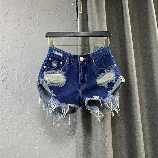 Sexy Low-waisted Denim Shorts 2025 New Summer Hole A Wide-leg Pants Ripped Jeans for Women