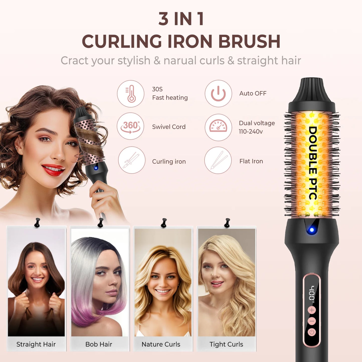 1.5 Inch Thermal Curling Brush 9 Heat Settings