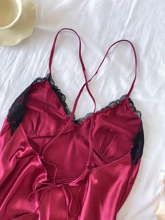 Sexy Pajamas Women's Lace Suspender Nightdress Silk Thin Dress Lingerie Women Nightgowns Sexy Solid Nightwear Summer Loungewear