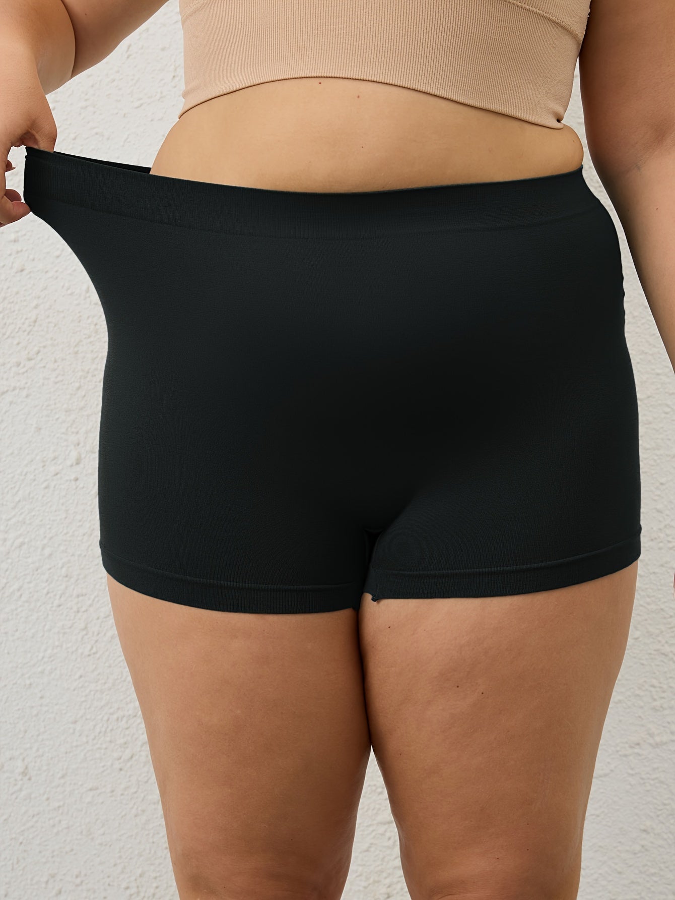 5pcs Plus Size Women's High-Waist Seamless Boxer Briefs in Assorted Colors - Soft, Stretchy Knitted Fabric for Comfort | Ideal for Yoga, Fitness,