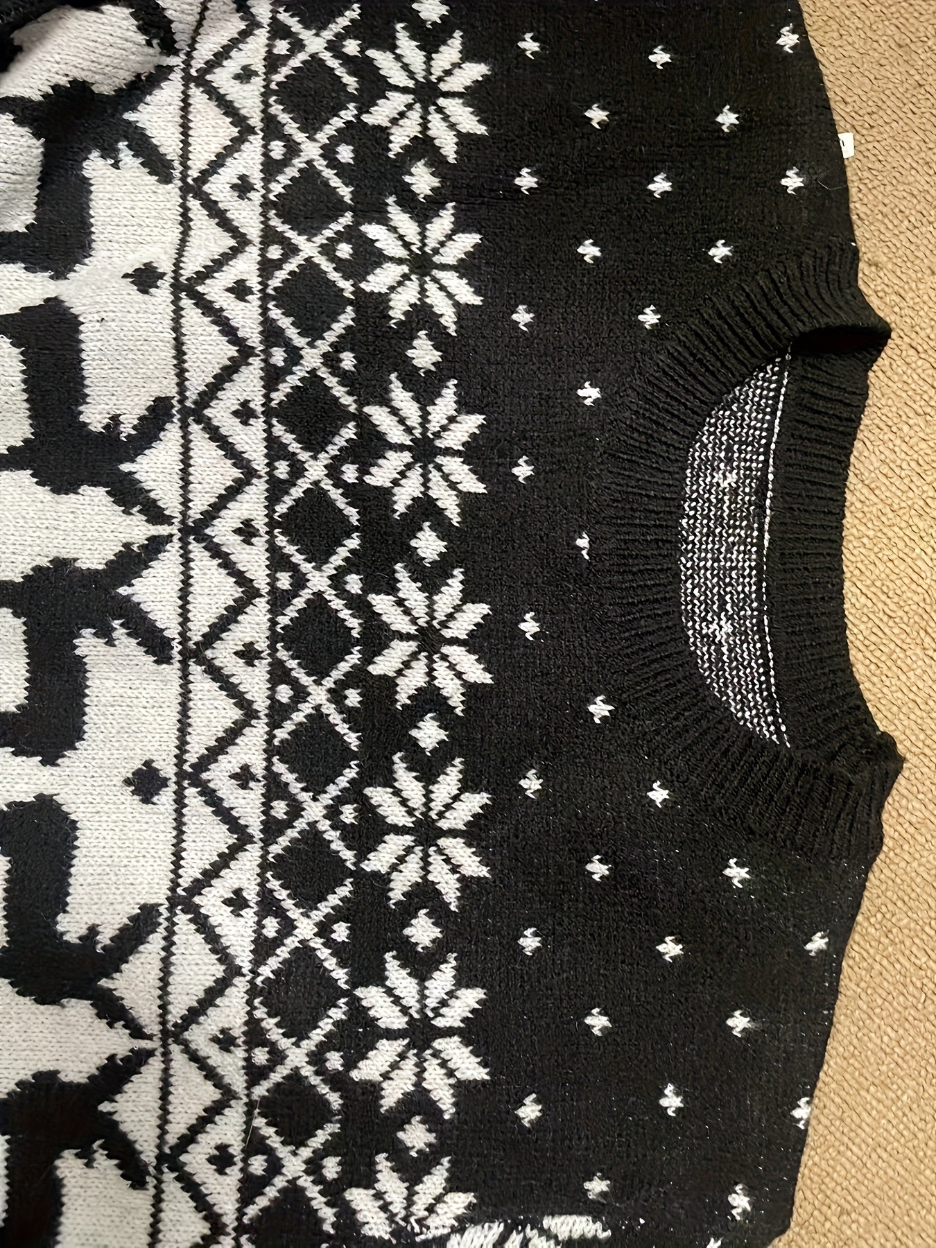 Women'S Christmas Reindeer Print Sweater Dress - Long Sleeve, Round Neck, Ribbed Texture