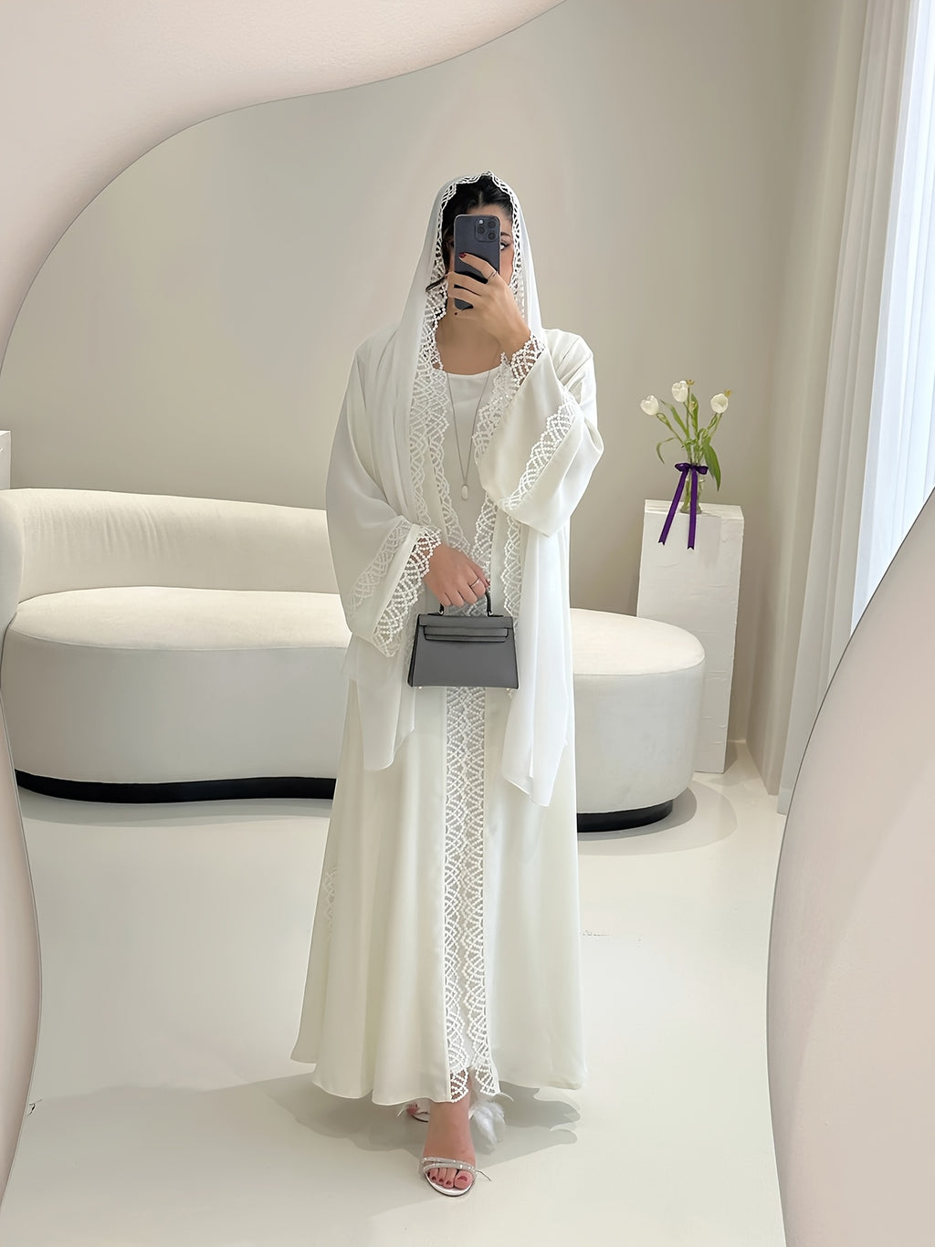 2pcs Set with Lace Trim Muslim Kaftan