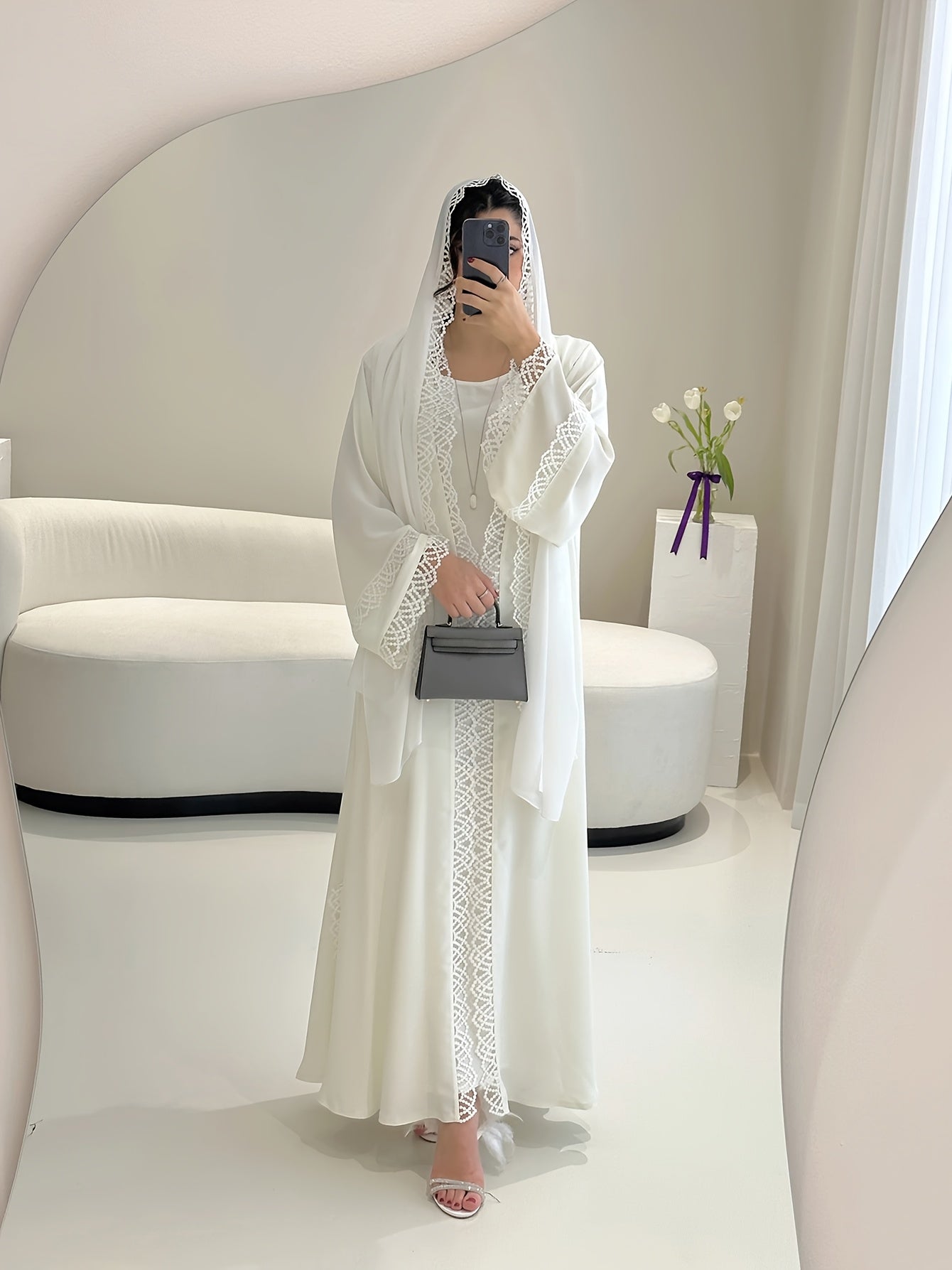 2pcs Set with Lace Trim Muslim Kaftan