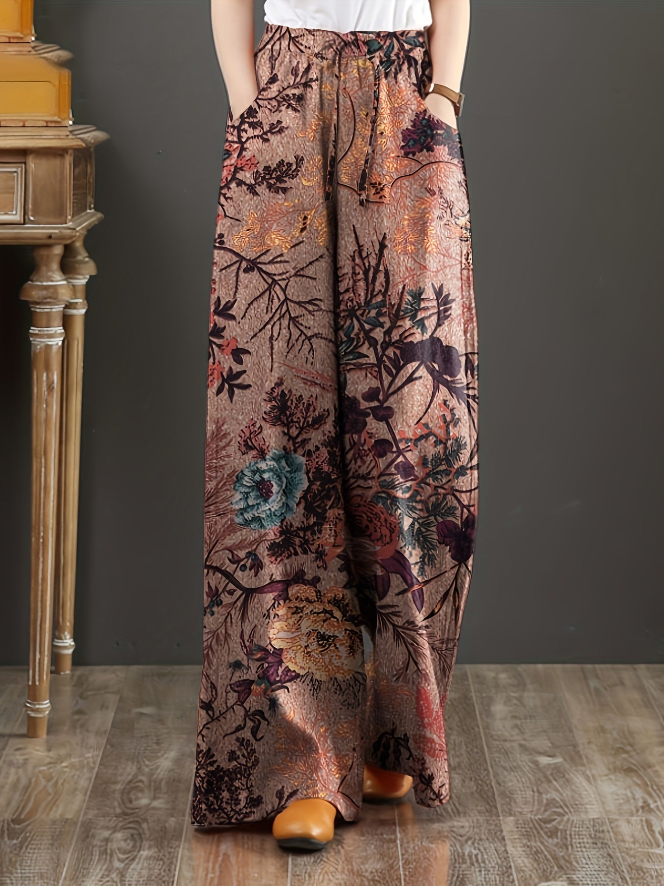 Women's Floral Print Cotton Wide Leg Pants