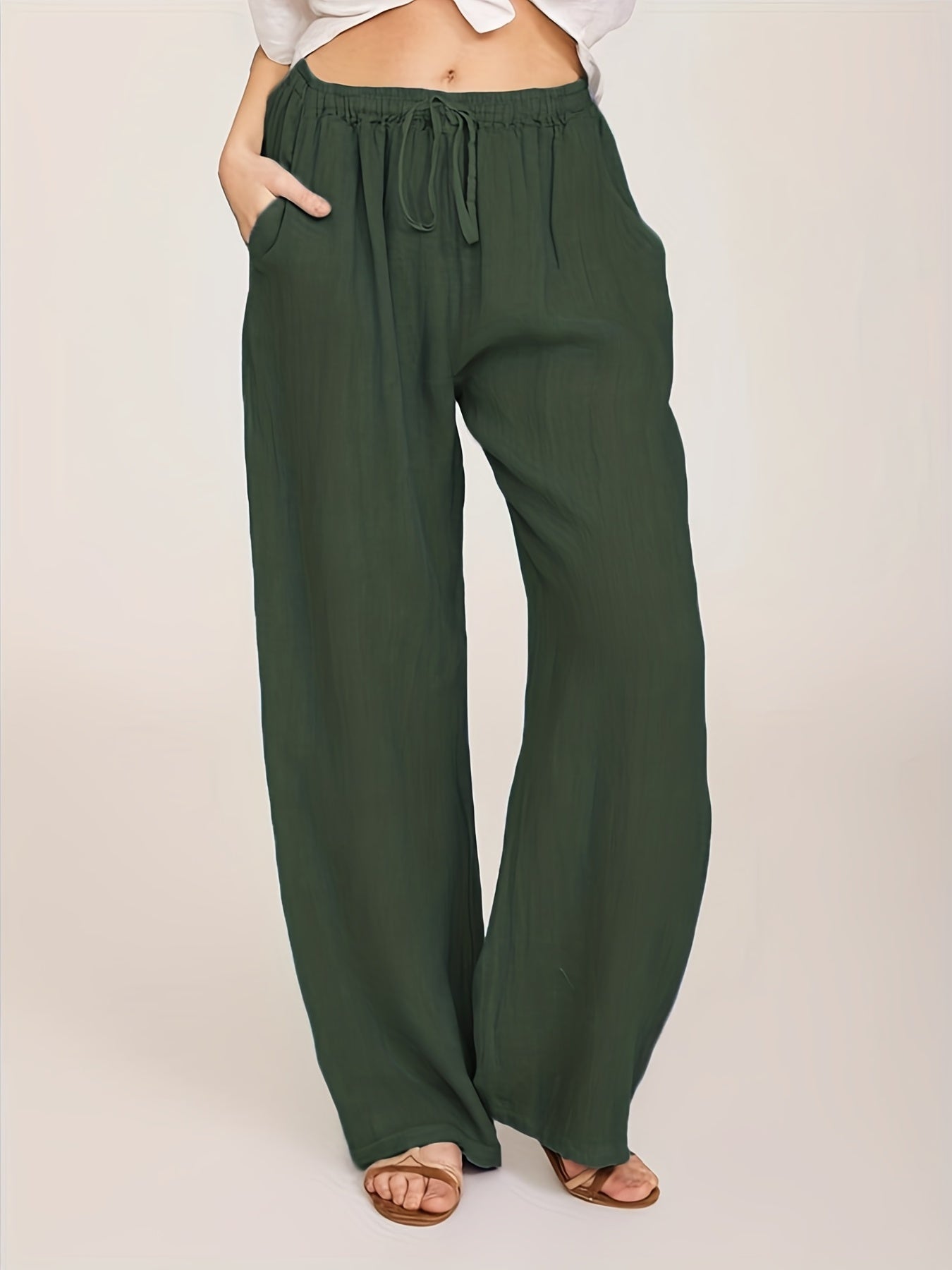 Drawstring Wide Leg Solid Loose Palazzo Pants