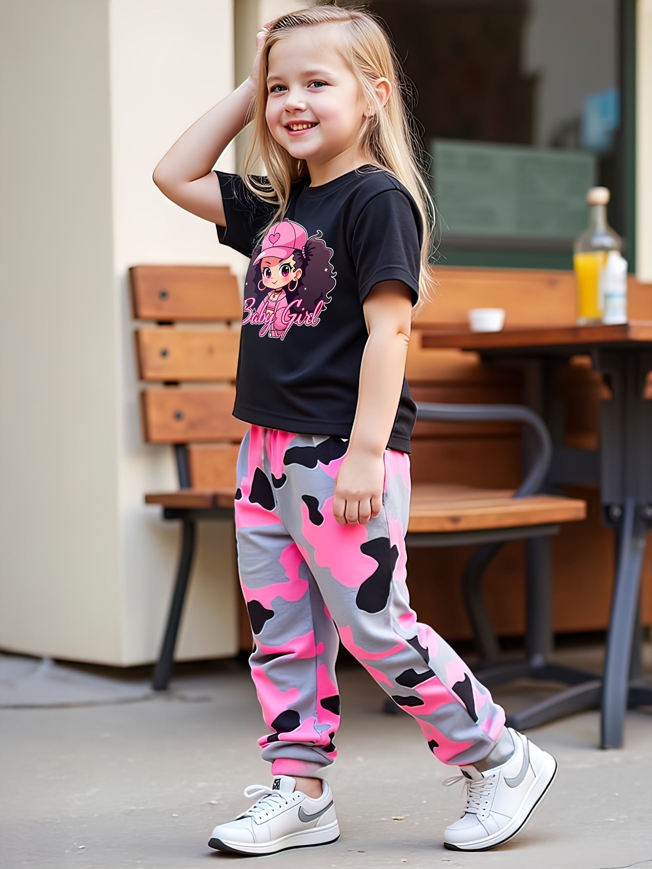 2pcs set of girls' summer fashion outdoor casual suits