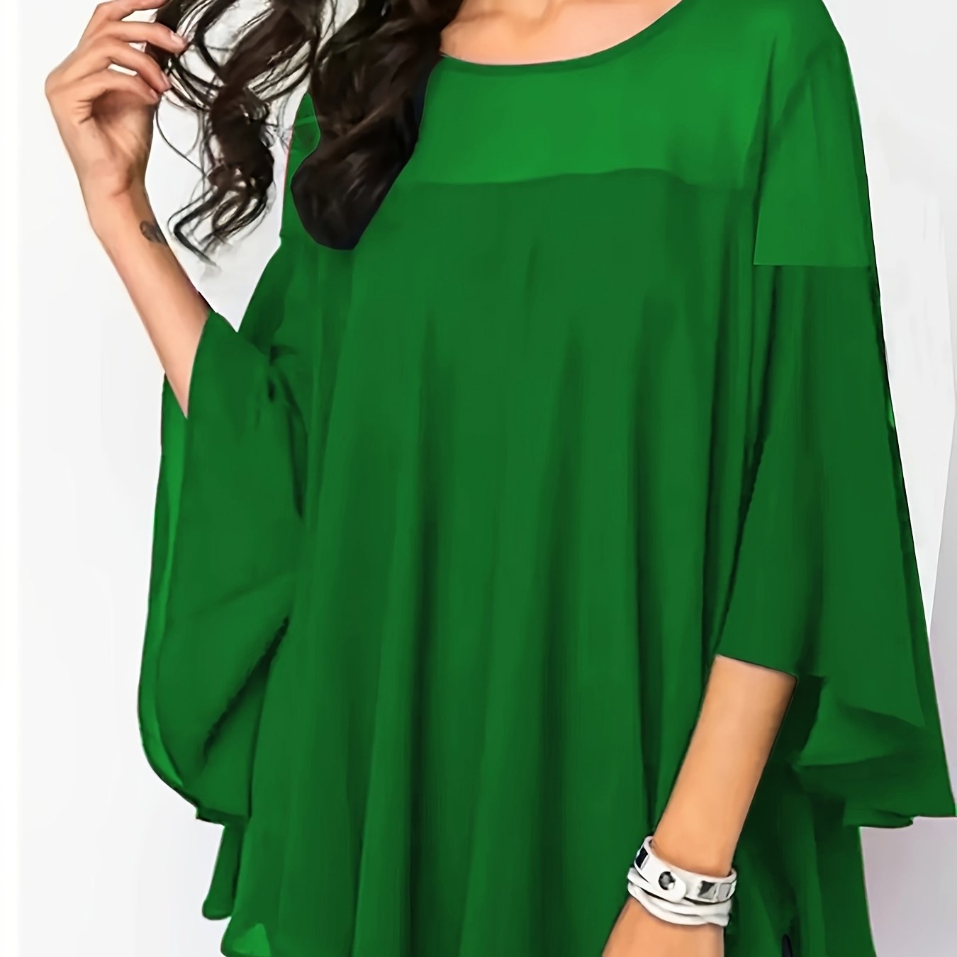 Vibrant Green Short Sleeve Blouse with Lace Trim