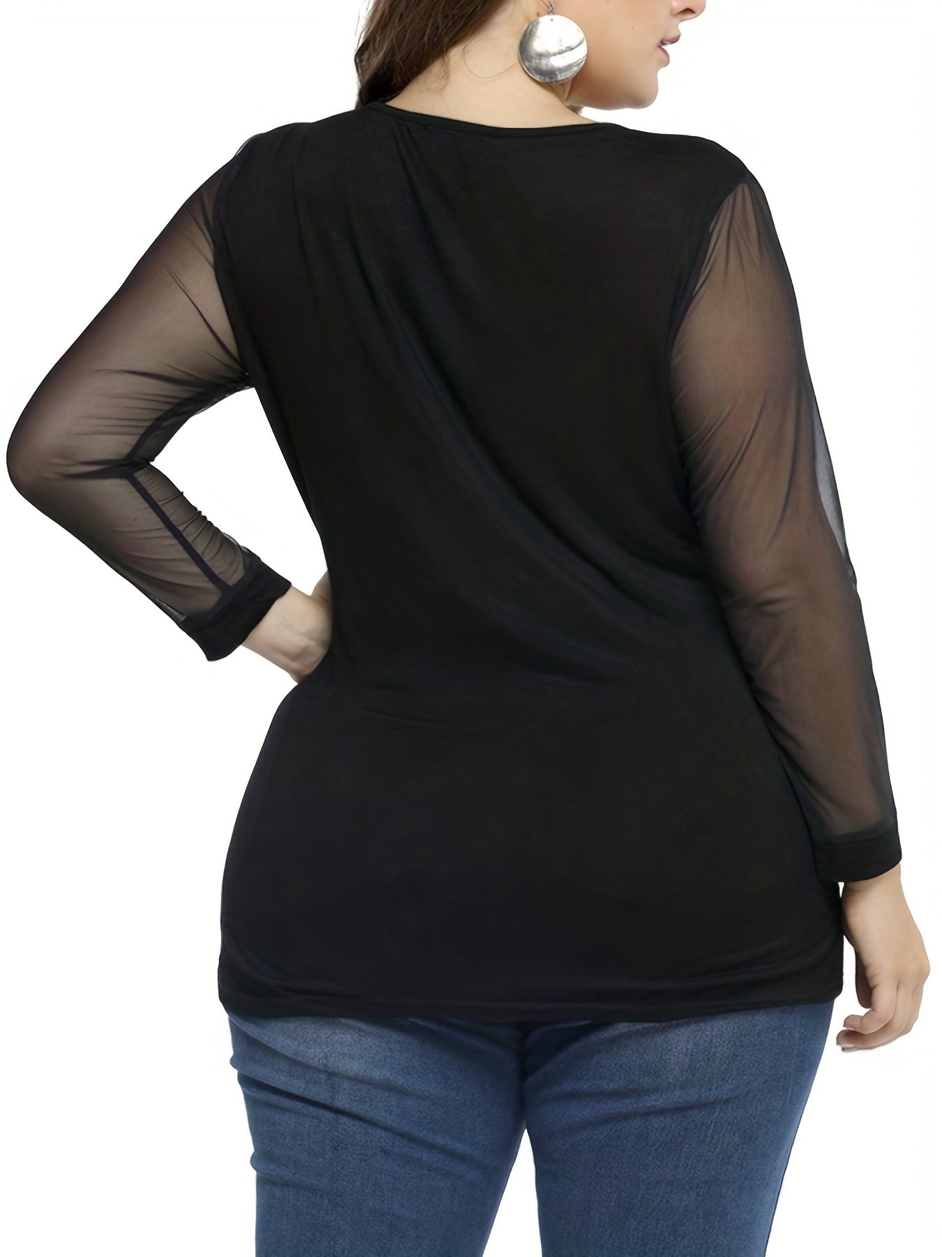 Women's Elegant Mesh Panel Long Sleeve Blouse