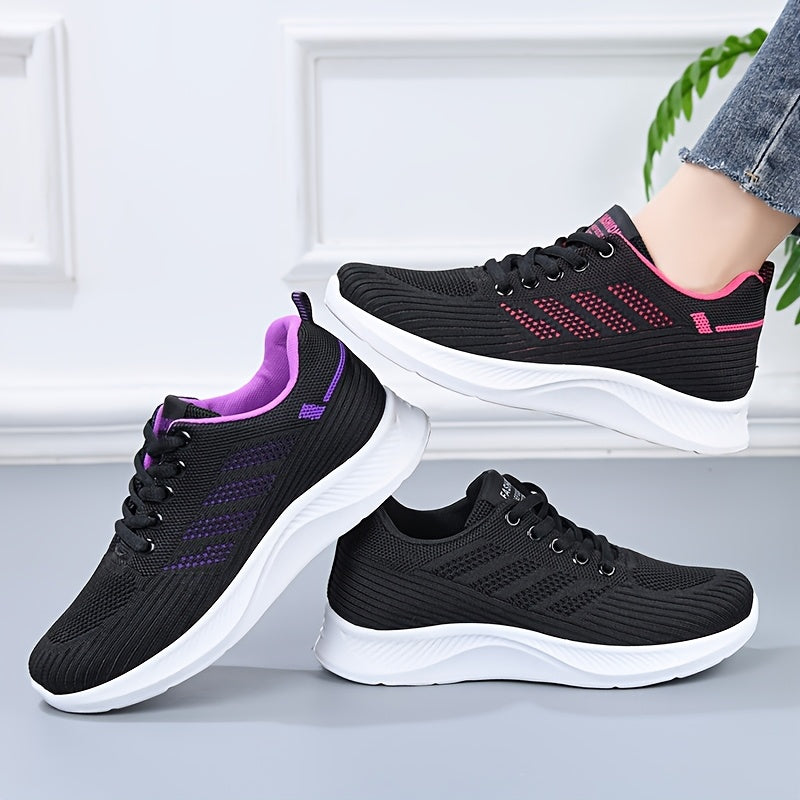 [1 Pair Women'S Breathable Running Sneakers] 1 Pair Women'S Breathable Casual Running Sneakers, Solid Color Fabric Low-Top Lace-Up Shoes with PVC Sole for All Seasons