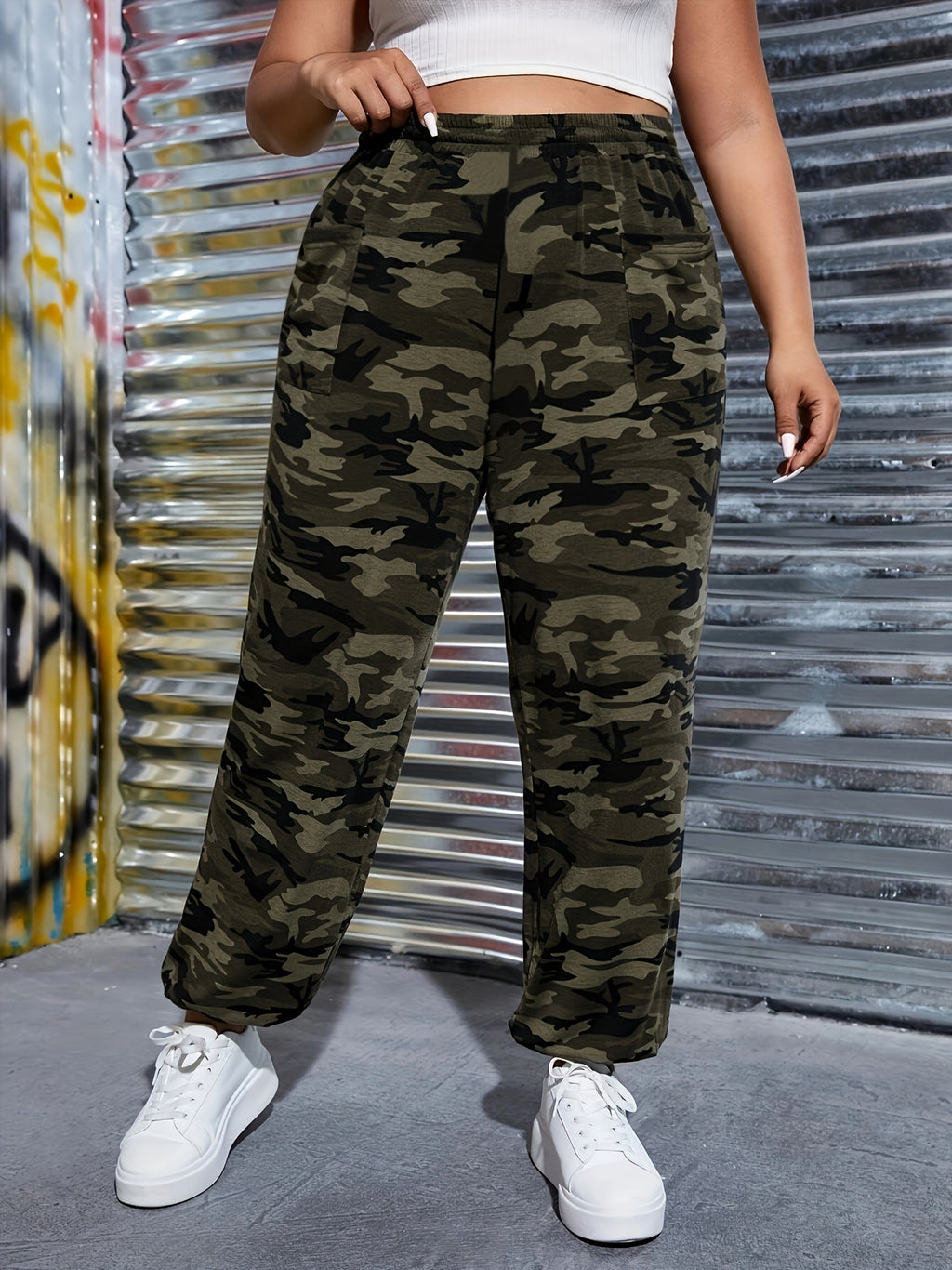Camouflage Print Straight Leg Pants for Women