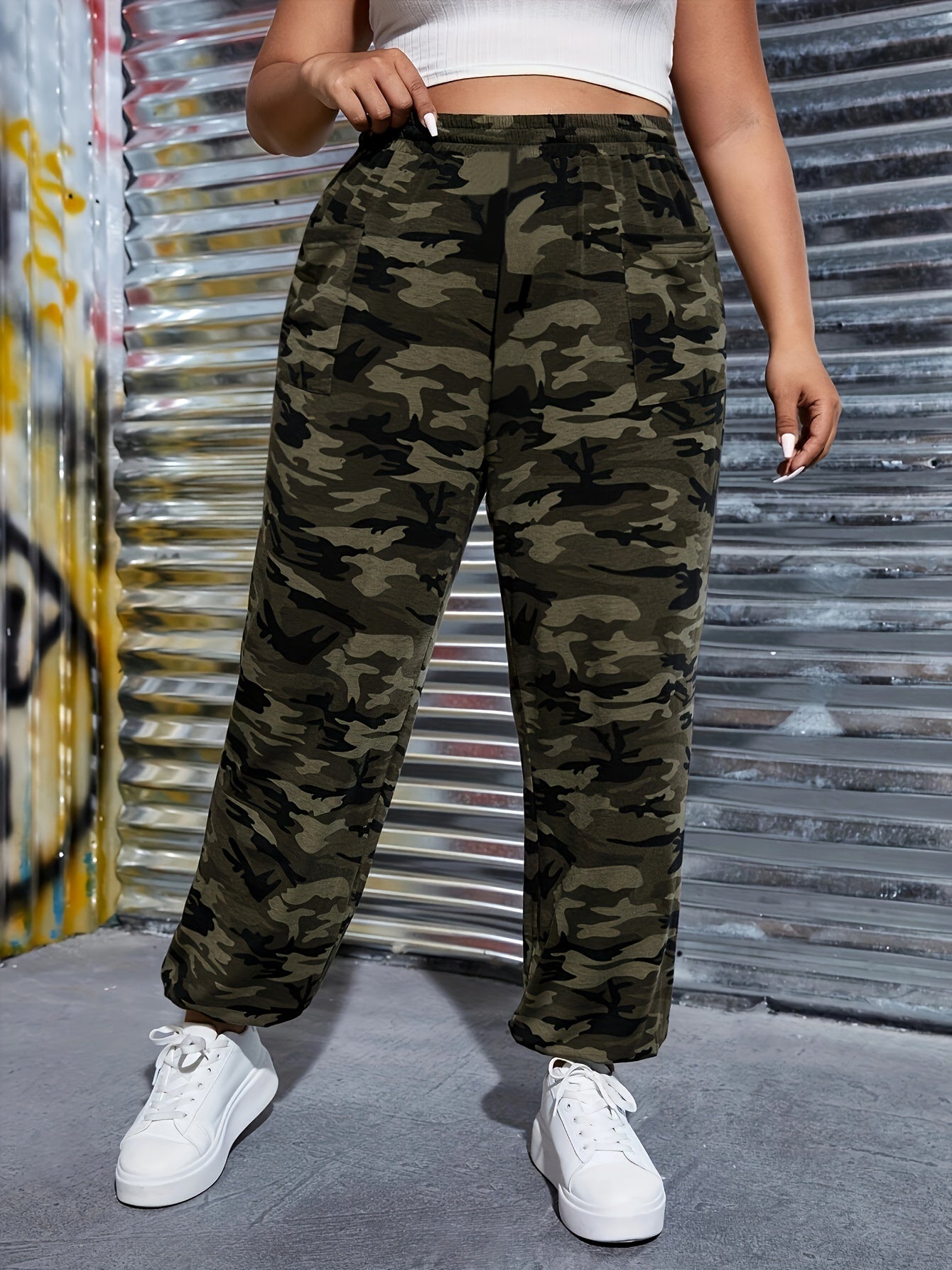 Camouflage Print Straight Leg Pants for Women