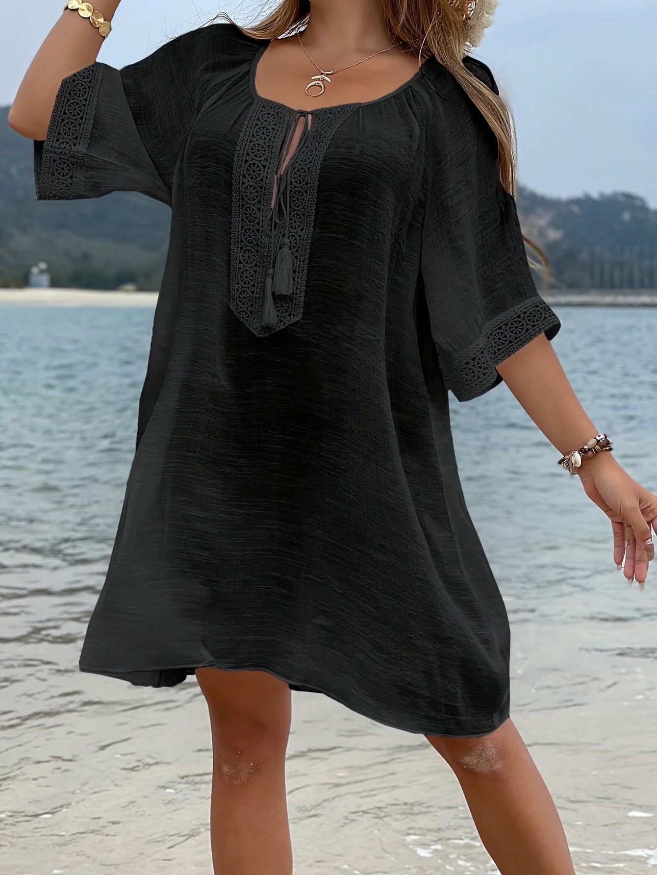 Women's Plus Size Boho Beach Cover-Up Dress
