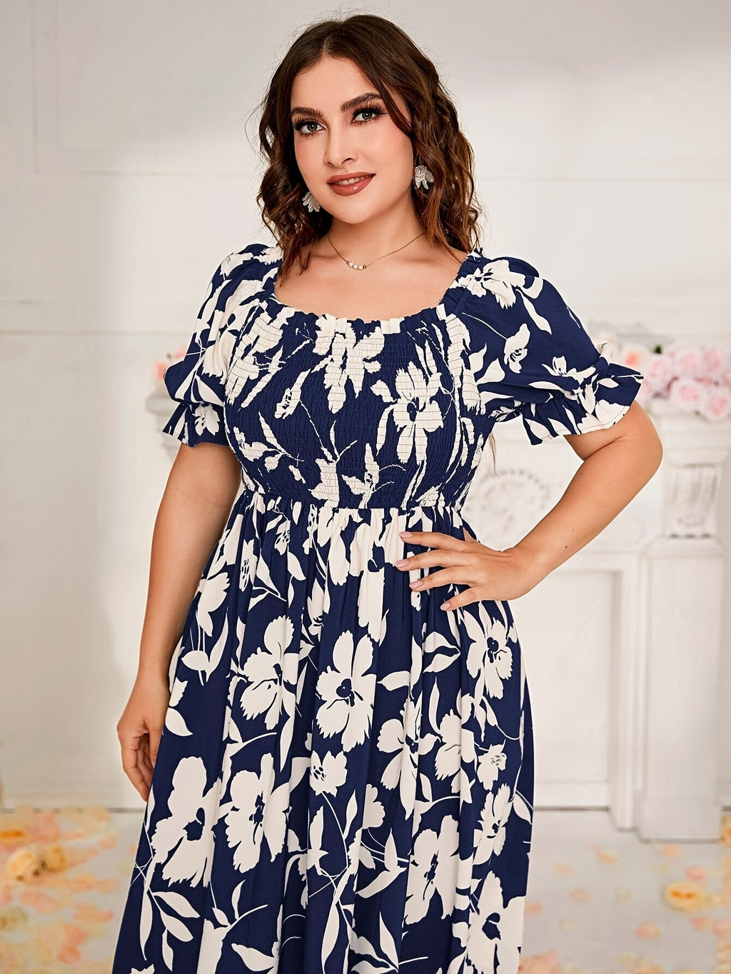Plus Size Women's Spring/Summer Printed Maxi Dress