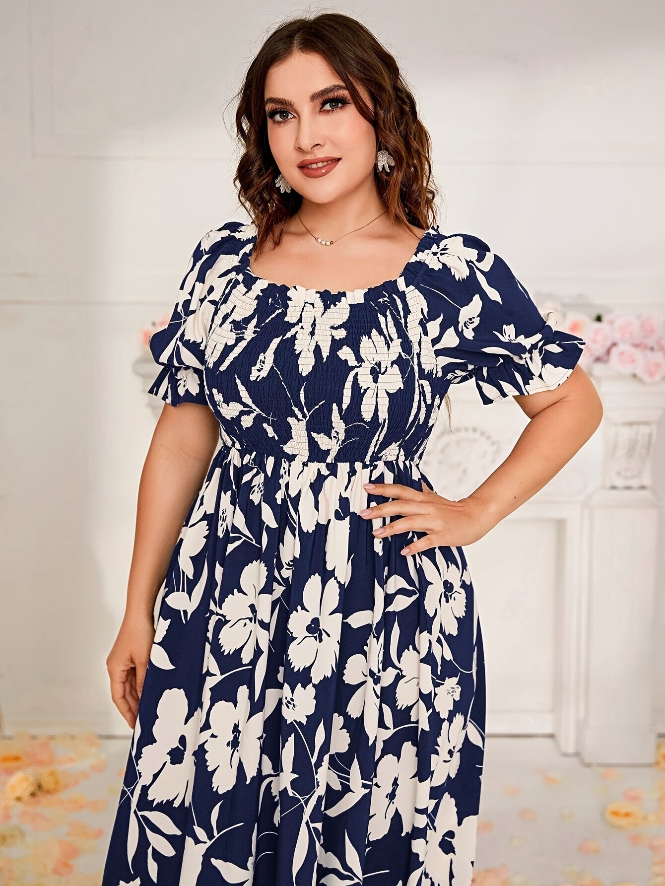 Plus Size Women's Spring/Summer Printed Maxi Dress