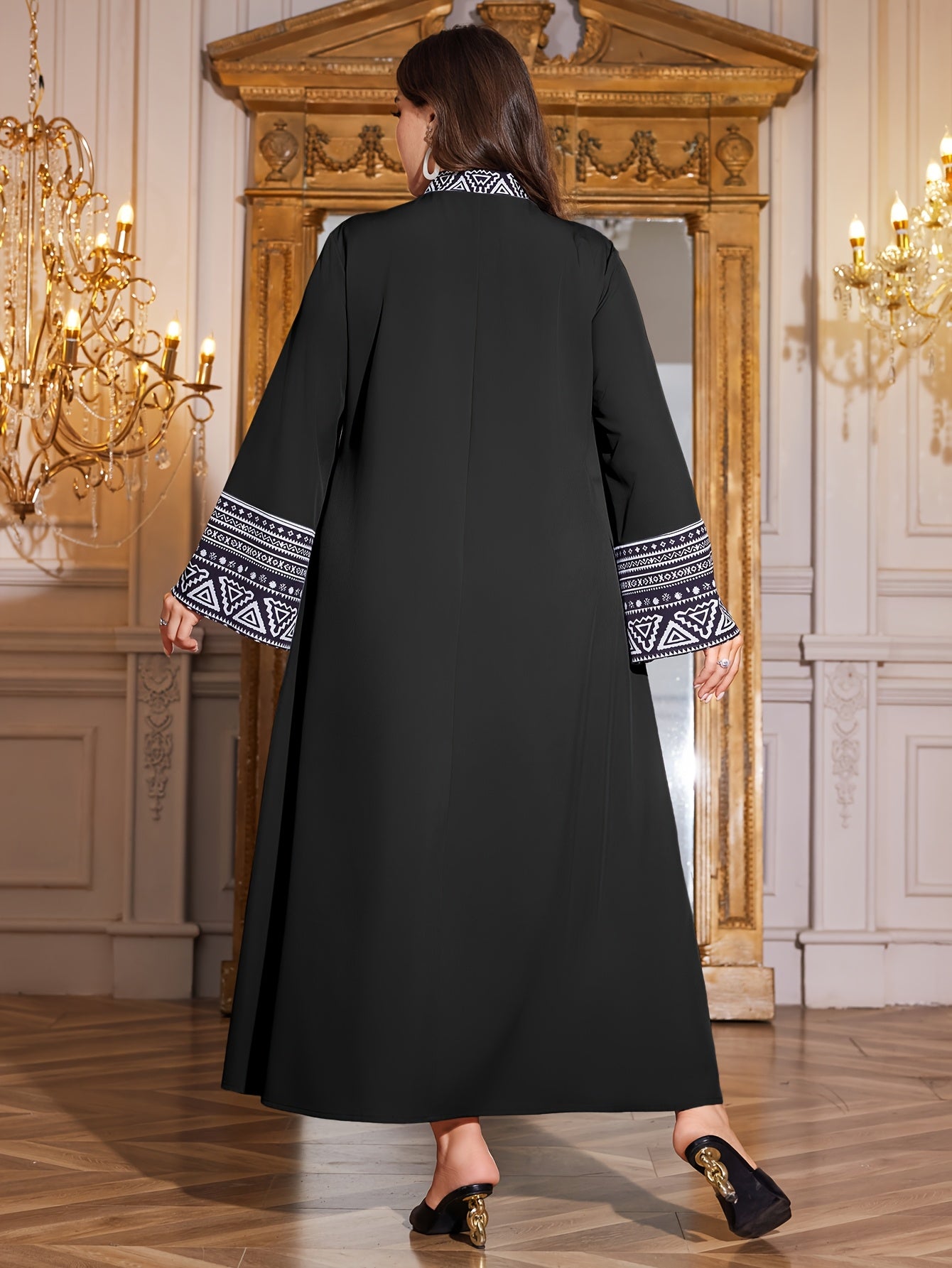Elegant Plus Size Long Dress with V-Neck and Flutter Sleeves