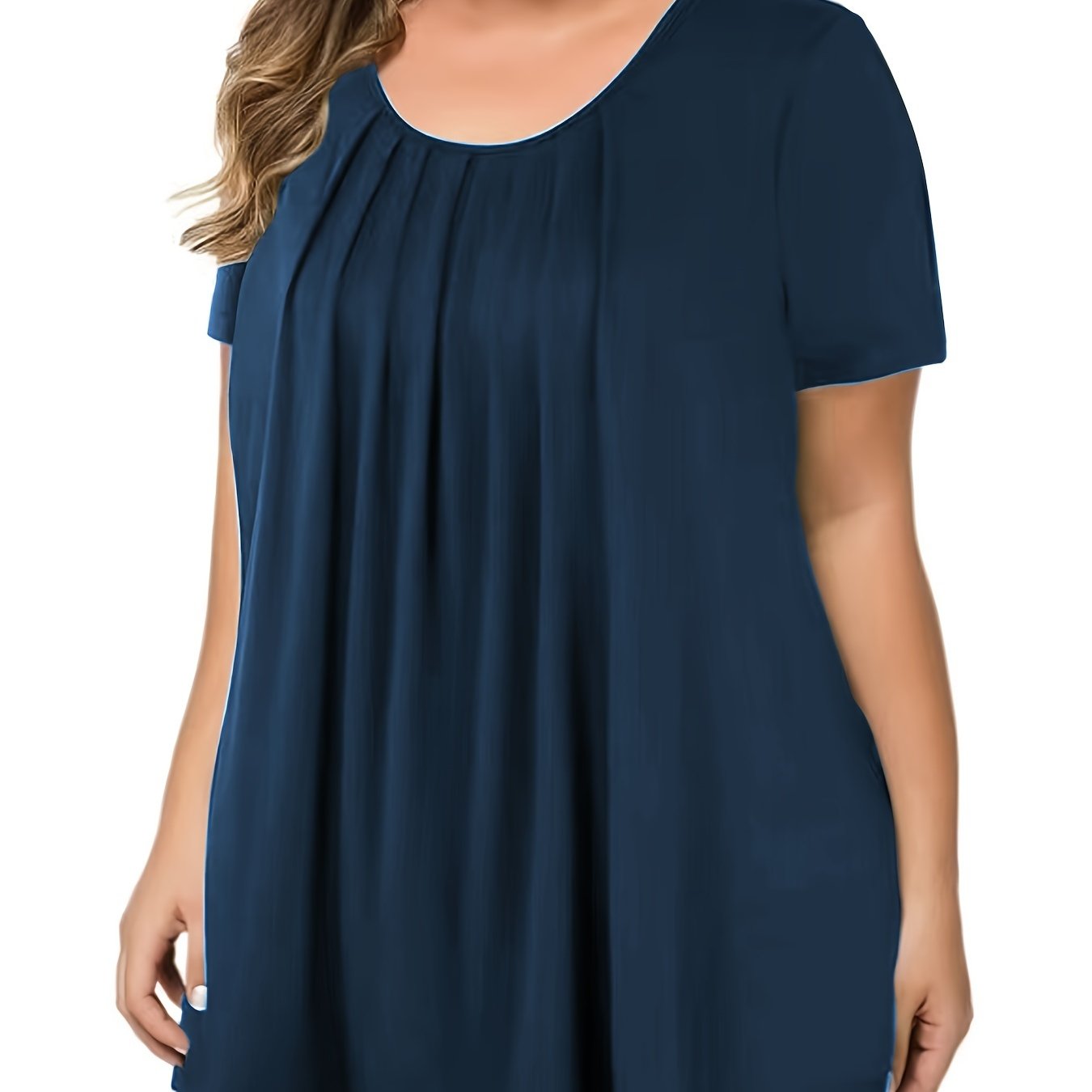 Polyester Elegant Crew Neck Ruched Bust Slight Stretch Knit Fabric Pullovers