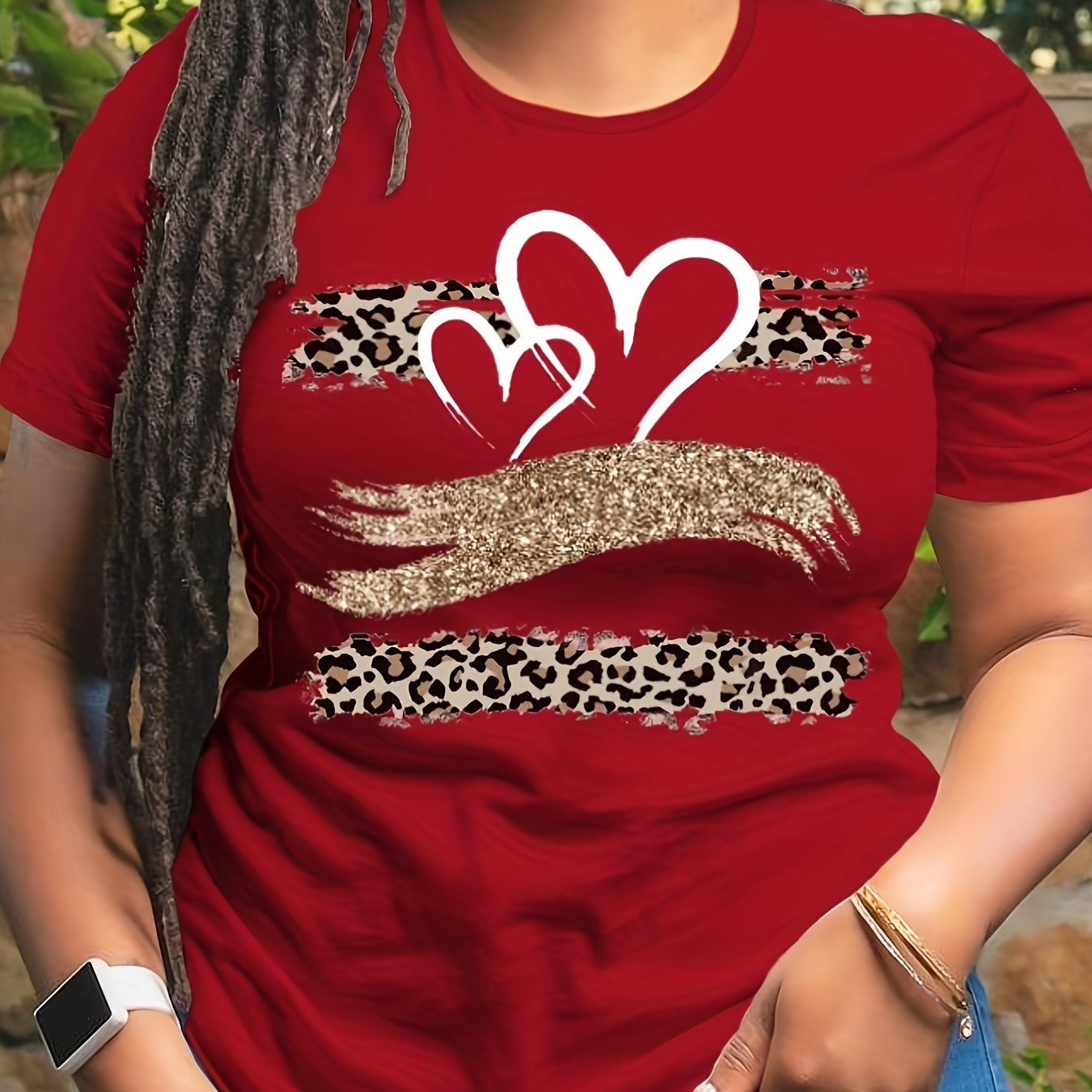 Casual Plus Size Heart Print T-Shirt for Women