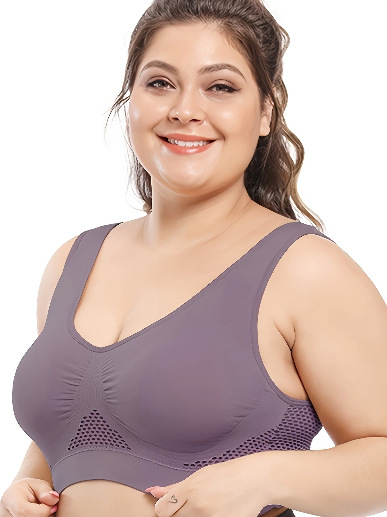 1pc, Esselegance, Sports Bra, Vest, No Rims, with Chest Pads, Mesh, Breathable, High Elasticity, Yoga, Running